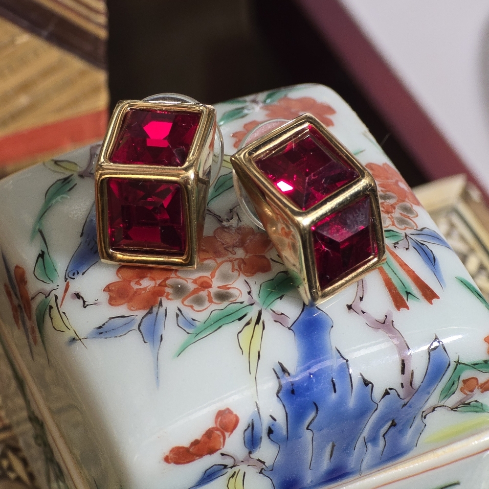 Swarovski Gold Earrings with Red Stones